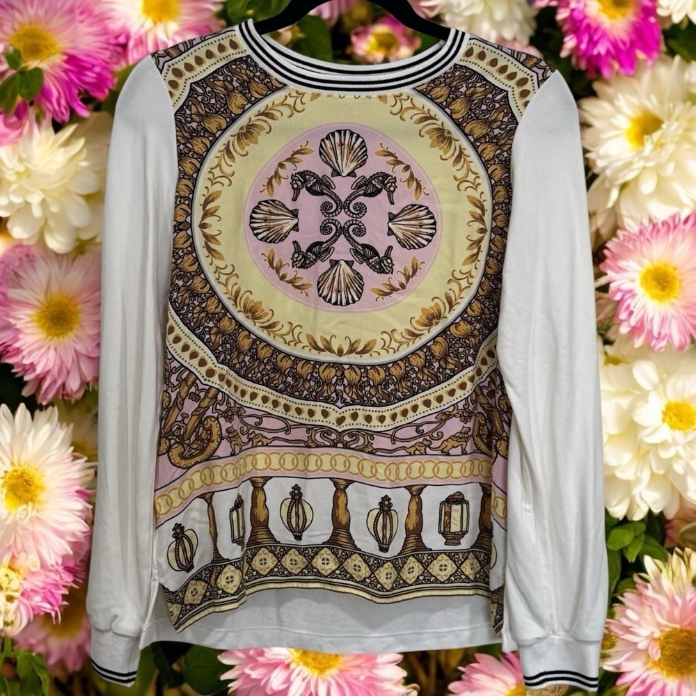 Hale Bob Yellow and Pink‎ Seashell Goddess Long Sleeve Women's Size S